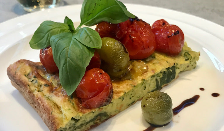 Recipe 10: Zucchini and basil slice with roasted balsamic cherry tomatoes