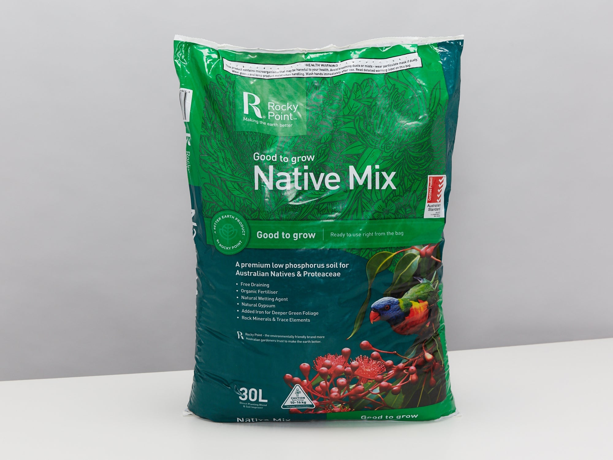 Bag of Rocky Point‘s Native Mix soil mix on a white background Bag of Rocky Point‘s Native Mix soil mix on a white background