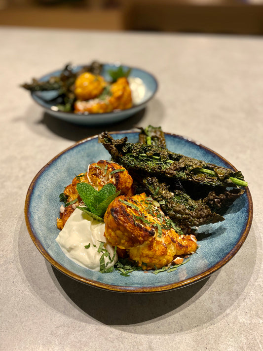 Recipe 8: Curry roasted cauliflower and pumpkin with crispy kale chips